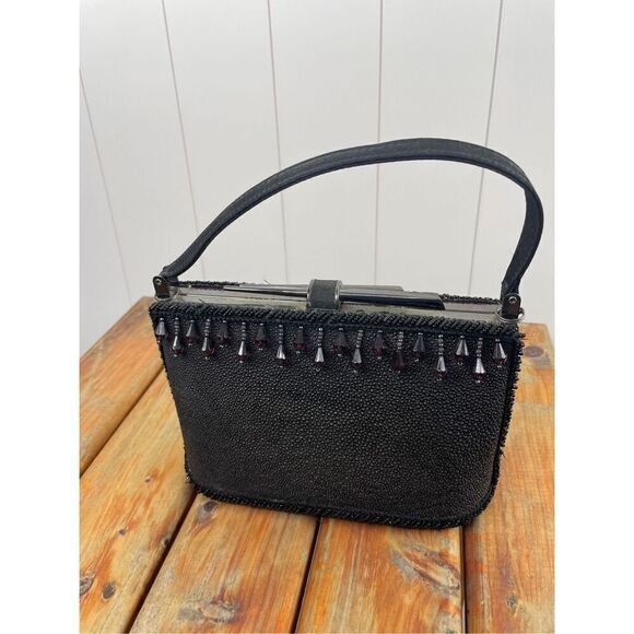 Moo Roo Charleston Style Mini Purple Beads Evening Bag Purse Signed Y2K Vintage - Picture 4 of 14